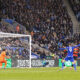 Jamie Vardy (centre), from Leicester City celebrating their first goal at the King Power Stadium, Leicester picture by Emil-Sebastian Popescu