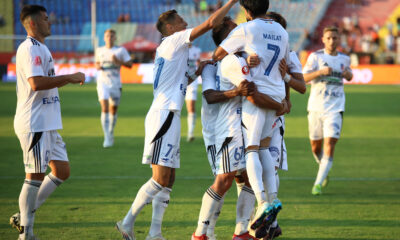 Fotbalistii botoseneni se bucura dupa un gol marcat, contand pentru Superliga Superbet, desfasurat pe Stadionul Municipal din Botosani, FOTO:Ionut Tabultoc/SPORT PICTURES