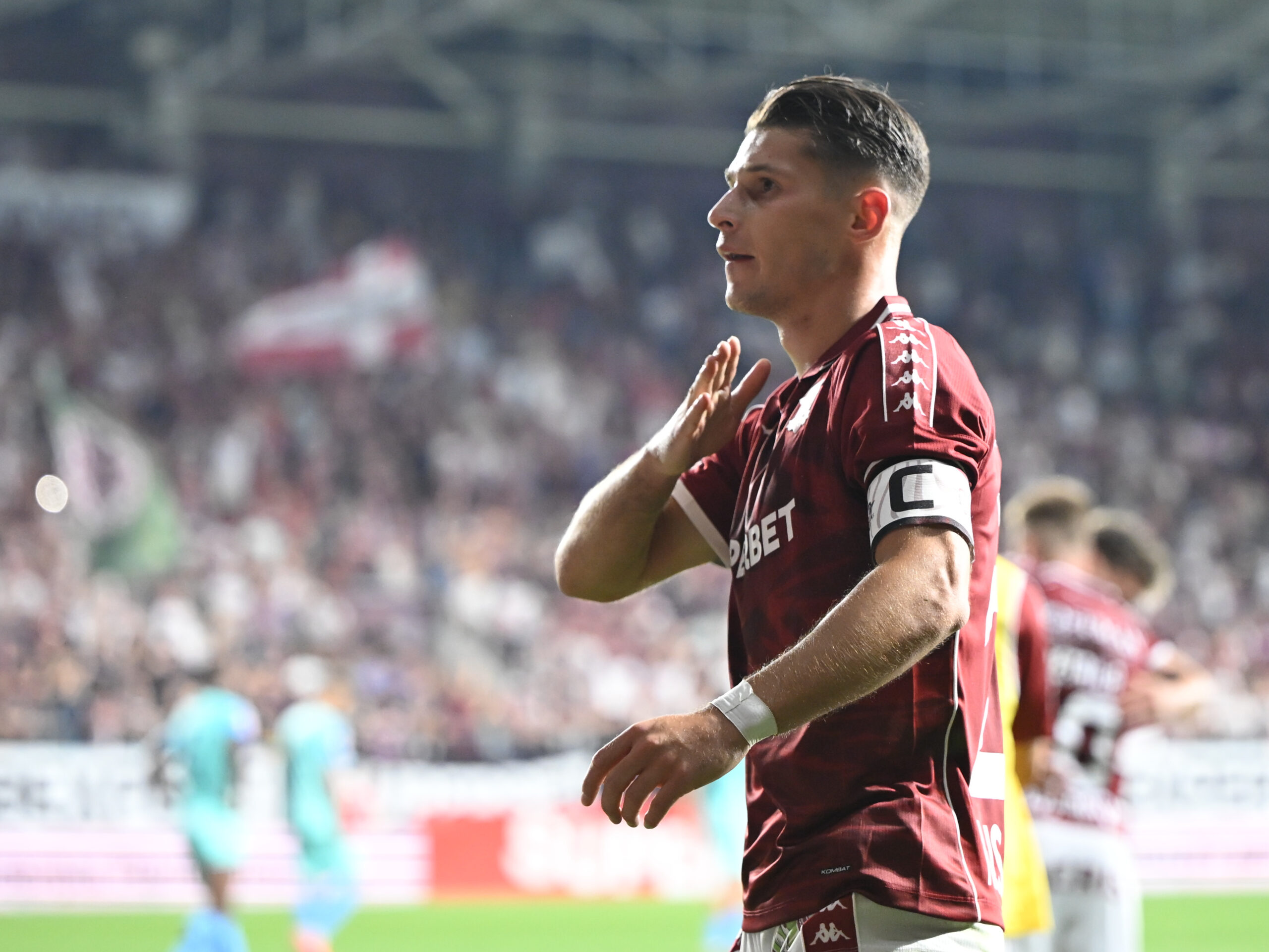 Mihai Alexandru Dobre se bucură dupa un gol marcat in meciul de fotbal dintre Rapid Bucuresti si UTA Arad, din cadrul Superligii Superbet, desfasurat pe Superbet Arena-Giulesti din Bucuresti, vineri 29 august 2025. © FOTO:Razvan Pasarica/SPORT PICTURES