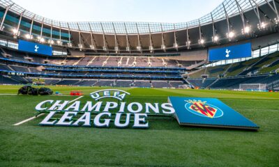 Uefa Champions League si Villarreal CF logo, 16 septembrie 2025:,Tottenham vs Villarreal, meci din UEFA Champions League, Faza grupelor — Etapa 1, Tottenham Hotspur Stadium, LONDRA, Marea Britanie Foto: Emil-Sebastian Popescu / SportPulse