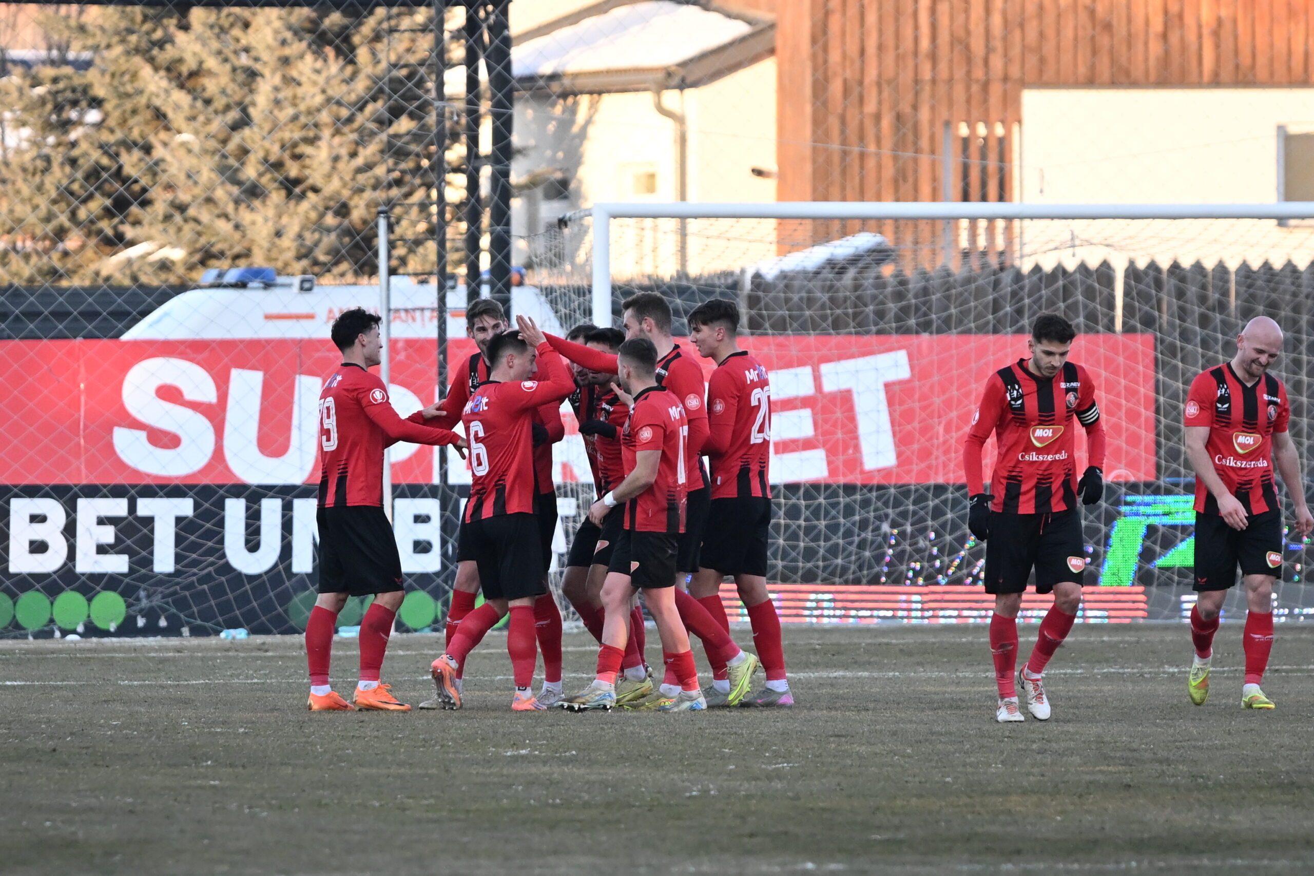 Fotbalistii harghiteni se bucura dupa un gol marcat, FOTO:Tudy/SPORT PICTURES