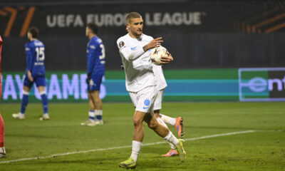 George Daniel Bîrligea se bucură dupa un gol marcat in meciul de fotbal dintre GNK Dinamo Zagreb si FCSB, din cadrul UEFA Europa League, desfasurat pe Stadionul Maximir din Zagreb, joi 22 ianuarie 2026. © FOTO:Razvan Pasarica/SPORT PICTURES