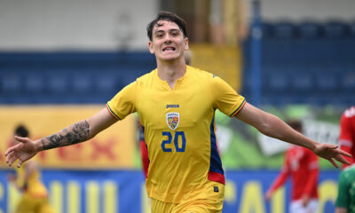 Fernando Pellegrini se bucura dupa un gol marcat in meciul de fotbal dintre Romania U18 si Danemarca U18, contand pentru Preliminariile Campionatului European U18 din 2027, desfasurat pe Clinceni Arena din Clinceni, marti 31 martie 2026. © FOTO:Razvan Pasarica/SPORT PICTURES
