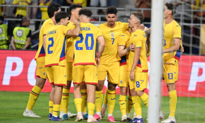 Bucurie a fotbalistilor romani Tony Strata, Andrei Borza, Florinel Coman, Darius Olaru si Matei Ilie dupa un gol marcat in meciul amical de fotbal dintre Romania si Tara Galilor, desfasurat pe Stadion Steaua-Ghencea din Bucuresti, sambata 6 iunie 2026. © FOTO:Razvan Pasarica/SPORT PICTURES