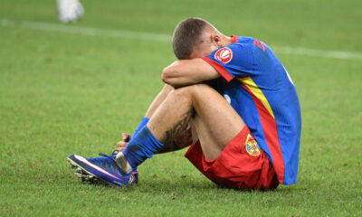 George Daniel Bîrligea reacționează dupa meciul dintre FCSB si FK Auda, contand pentru Preliminariile Conference League, desfasurat pe Stadionul Steaua-Ghencea din Bucuresti, joi 23 iulie 2026. © FOTO:Razvan Pasarica/SPORT PICTURES