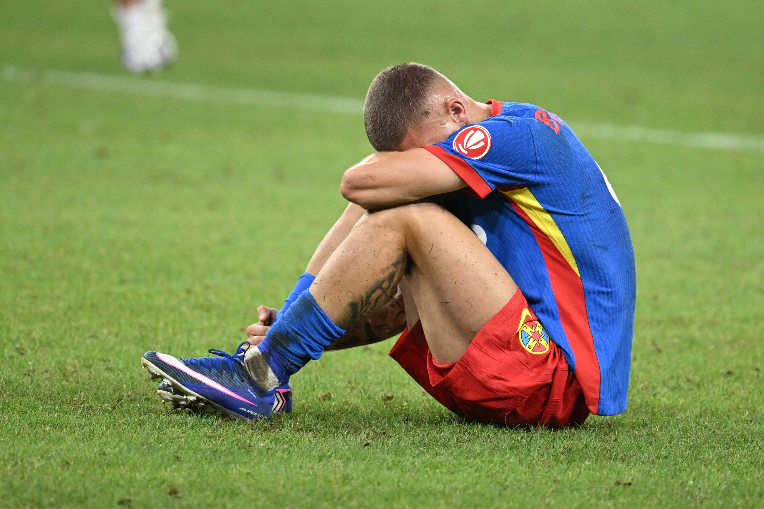 George Daniel Bîrligea reacționează dupa meciul dintre FCSB si FK Auda, contand pentru Preliminariile Conference League, desfasurat pe Stadionul Steaua-Ghencea din Bucuresti, joi 23 iulie 2026. © FOTO:Razvan Pasarica/SPORT PICTURES