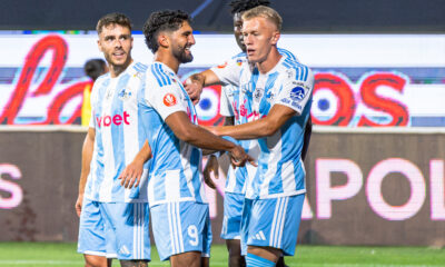 Renato Espinosa, Denis Hrezdac si Andrej Fabry de la Corvinul Hunedoara celebrand golul marcat in partida din SuperLiga, etapa a 7-a, Corvinul vs Dinamo, Stadion Francisc Neuman, Arad, FOTO/Andrei Apolzan/SportPulse