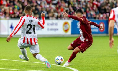 Meriton Korenica de la CFR Cluj si Leon Hien de la Tromso, UEFA Conference League, FOTO/ Horvath Tamas/SportPulse