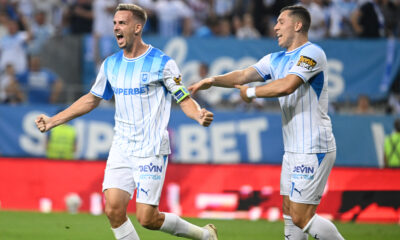 Nicusor Silviu Bancu se bucura dupa un gol marcat alaturi de Carlos Andrei Mora Montoya in meciul dintre Universitatea Craiova si Ararat Armenia, contand pentru UEFA Europa League, desfasurat pe Stadionul Ion Oblemenco din Craiova, joi 20 august 2026. © FOTO:Razvan Pasarica/SPORT PICTURES