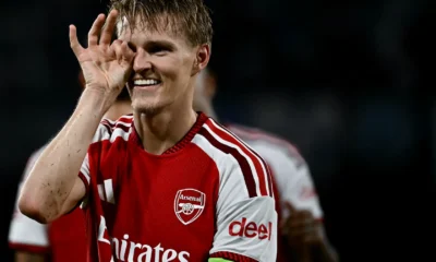 Martin Odegaard de la Arsenal, in partida din faza ligii UEFA Champions League, dintre Napoli vs Arsenal, Stadion Diego Arnmando Maradona, Naploi, Italia, FOTO:AFP