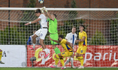 Ilari Kangasniemi, Razvan Pascalau, Kevin Ciubotaru, Marius Söderbäck si Stefan Lefter in meciul de fotbal dintre Romania U21 si Finlanda U21, contand pentru Preliminariile Campionatului European U21 din 2027, desfasurat pe Stadionul Eugen Popescu din Targoviste, miercuri 30 septembrie 2026. © FOTO:Razvan Pasarica/SPORT PICTURES