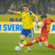 Gyokeres Victor in duel pentru minge cu Razvan Marin in partida Suedia vs Romania din UEFA Nations League, disputata pe Strawberry Arena, Solna, Suedia © FOTO:Emil Sebastian Popescu/ESPphoto