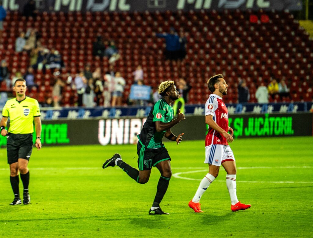 Uche Goolad marcand gol doi al echipei sale in partida de Superliga dintre Otelul vs Corvinul, Galati, 21 septembrie 2026, ©FOTO/ Andrei Marica/SportPulse