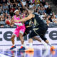Otis Livingston de la U-BT Cluj-Napoca in duel cu McKinley Wright si Kenan Kamenjas de la Dubai Basketball în timpul partidei de baschet din etapa a 3-a a Grupei B din ABA League, dintre U-BT Cluj-Napoca și Dubai Basketball, disputată în Sala BT Arena din Cluj-Napoca, România, 11 octombrie 2026. ©FOTO / Andrei Apolzan / SportPulse