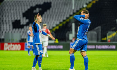 Mario Bratu si Roger Junio de la Corvinul, în timpul partidei din etapa a 2-a a Grupei A din Cupa României Betano 2026/2027, dintre Corvinul Hunedoara și Rapid București, disputată pe Stadionul „Petre Libardi” din Petroșani, România, 27 octombrie 2026. ©FOTO / Raul Marica / SportPulse