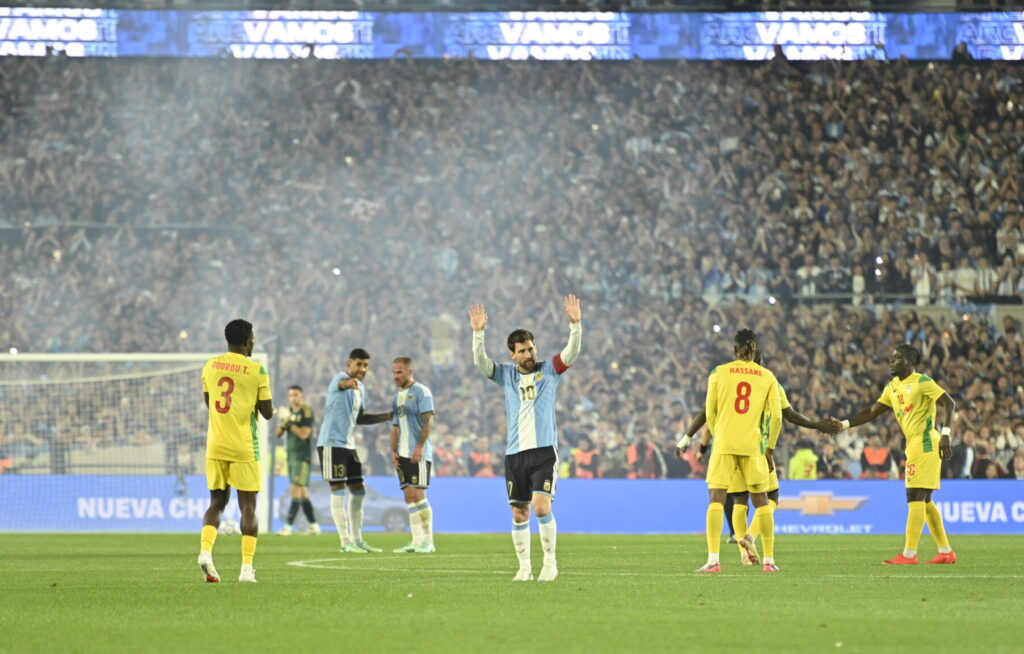 Lionel Messi during the international friendly match between Argentina and Benin at Estadio Monumental in Buenos Aires. The match marked Messi’s final appearance for the Argentina national team, bringing an end to his historic 21-year international career, BUENOS AIRES, ARGENTINA – OCTOBER 06, 2026, Julio Mancini / SportPulse
