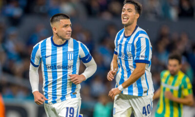 Ignacio Rodríguez and Francisco Fraga (Racing Club) celebrates the second goal of the match, Torneo Clausura 2026 Matchweek 15 match between Racing Club and Aldosivi at Estadio Presidente Perón in Avellaneda, Buenos Aires, Argentina, on 30 October 2026. ©PHOTO/Emil Sebastian Popescu/ESPphoto