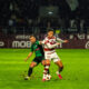 Alexandru Dobre de la Rapid și Alexandru Neacsa de la Corvinul, în duel în timpul partidei din etapa a 12-a a SuperLigii României, dintre Rapid București și Corvinul Hunedoara, disputată pe Stadionul „Giulești” din București, România, 17 octombrie 2026. ©FOTO / Raul Marica / SportPulse